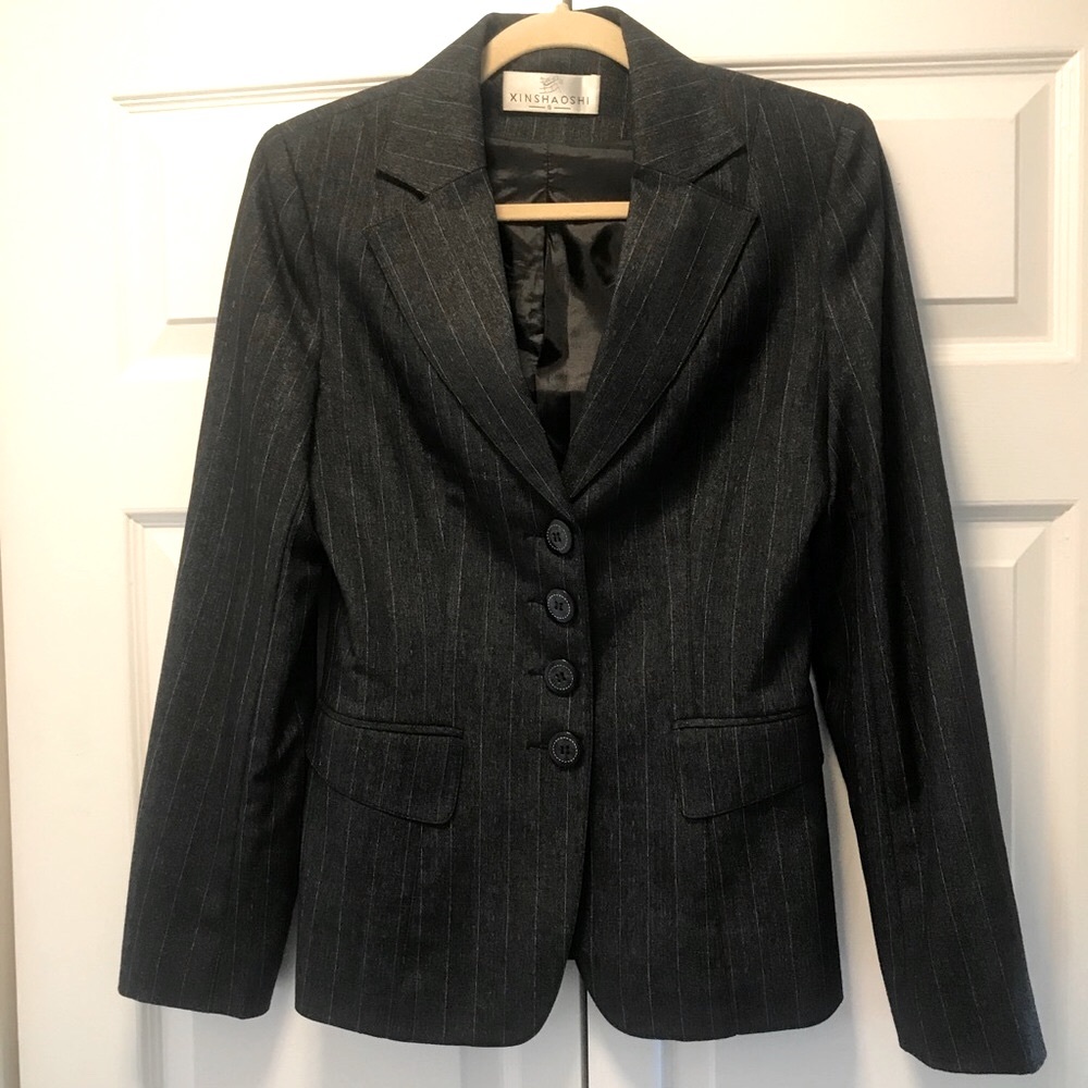 Black blazer with slight silver stripes for women